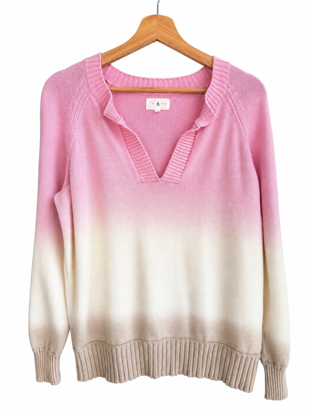 Pink Ombre 100% Cotton Split Neck Ice Cream Sweater Size M Preppy